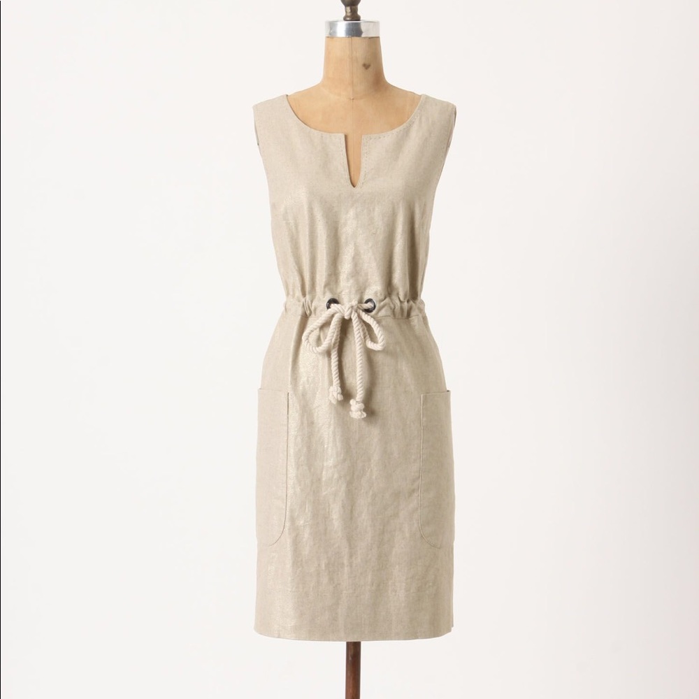 ANTHROPOLOGIE KHAKI LINEN MINI DRESS (0)